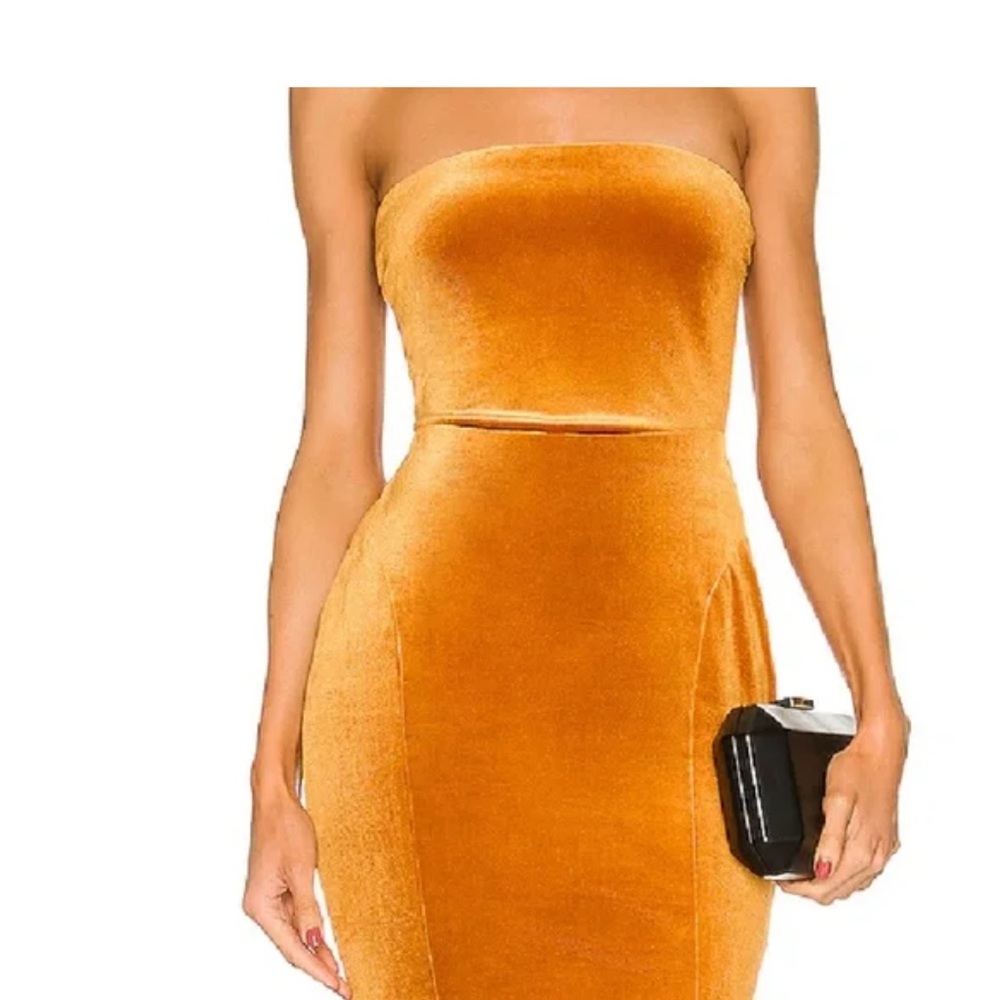 Norma Kamali Strapless Velvet Dress in Amber